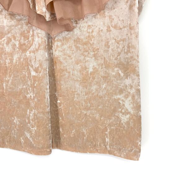 White House Black Market Women's Sz MP Velvet Flounce Top Antique Blush *NO BELT - Picture 4 of 7